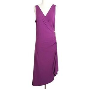 NWT Michael Kors Purple Gold Asymmetrical Ruched Zipper Cocktail Dress- Large, L